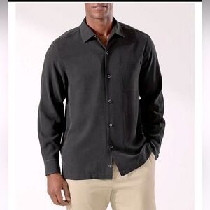 Men’s Gray Grey Tommy Bahama Silk Long Sleeve Casual Dress Shirt Size XXL